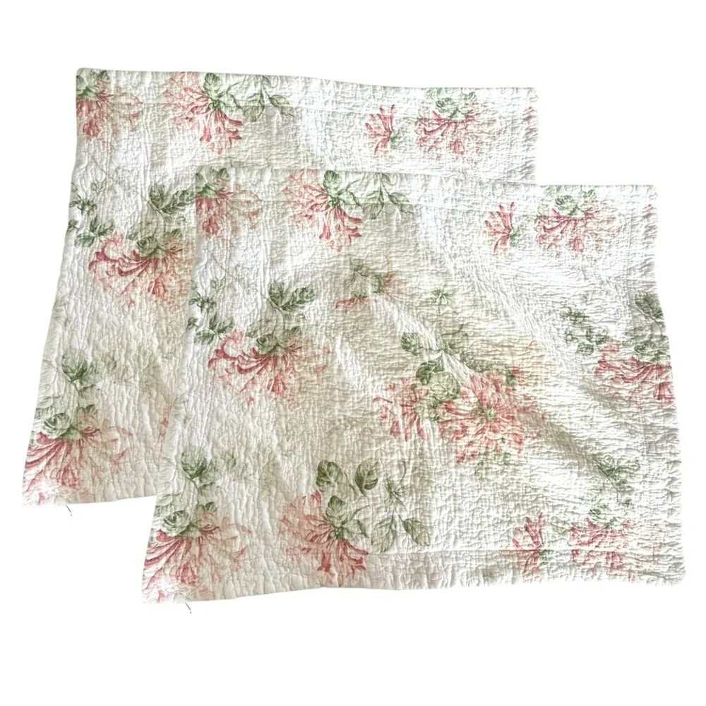 Laura Ashley 2 Honeysuckle Floral Quilted Standard Pillow Case Shams Cottagecore